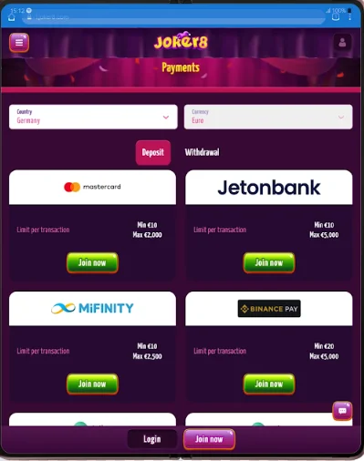 Joker8 Modes de paiement